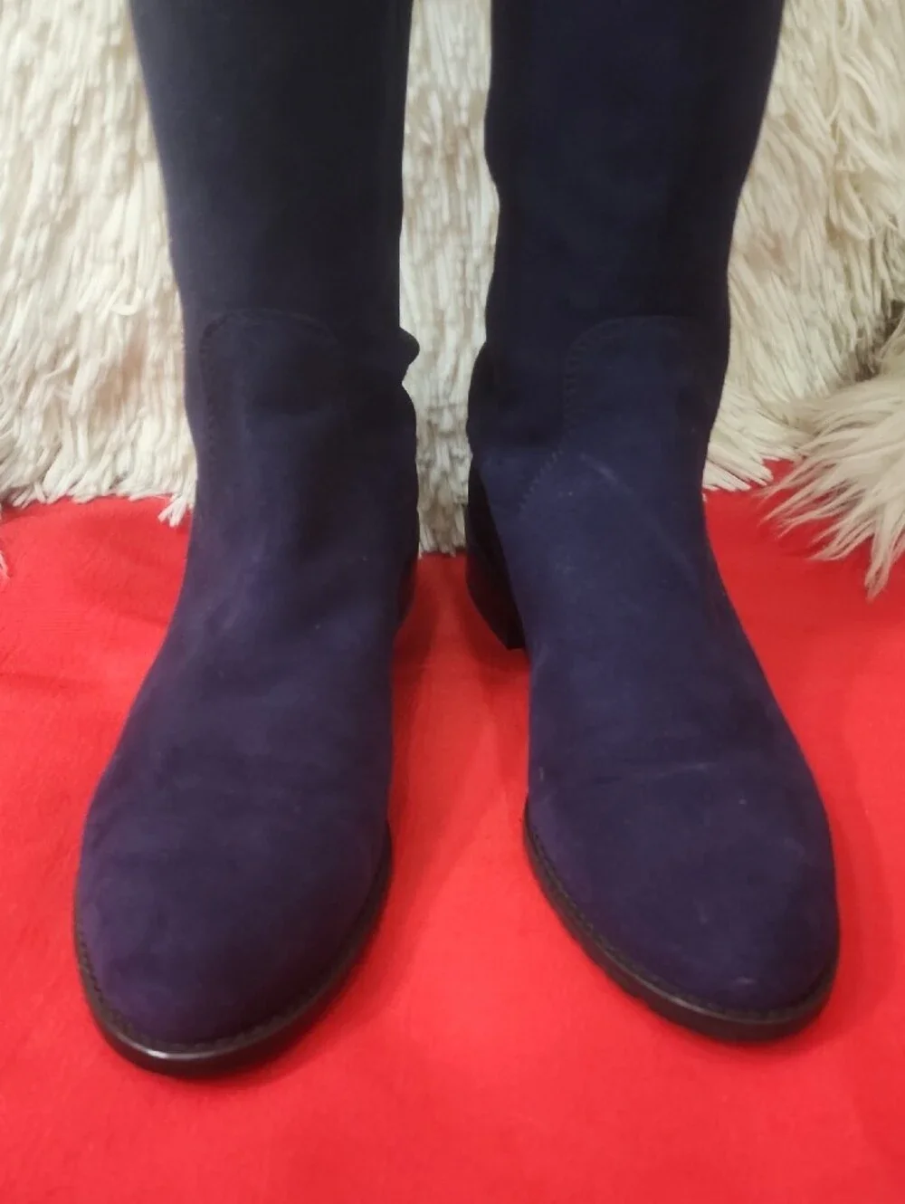 Stuart Weitzman Navy Suede Knee High Boots with Silver Zippers